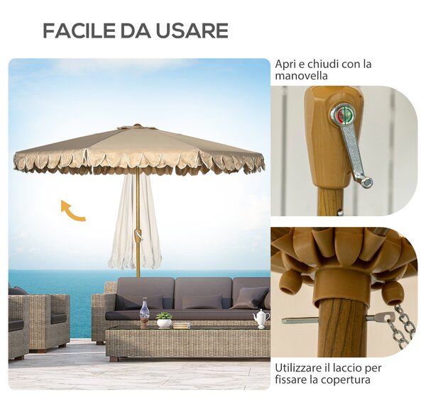 Outsunny Ombrellone da Giardino Inclinabile con Apertura a Manovella, Ø265x235.5cm, Cachi|Aosom