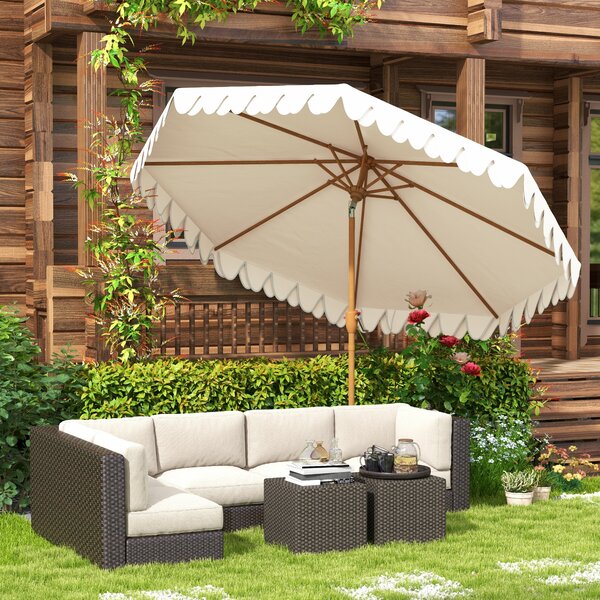 Outsunny Ombrellone da Giardino a Manovella e Inclinabile, Prese d'Aria e 8 Stecche, 2.7x2.4 m, Crema