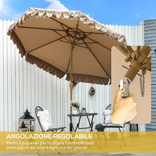 Outsunny Ombrellone da Giardino Inclinabile con Apertura a Manovella, Ø265x235.5cm, Cachi|Aosom