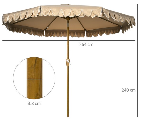 Outsunny Ombrellone da Giardino Inclinabile con Apertura a Manovella, Ø265x235.5cm, Cachi|Aosom
