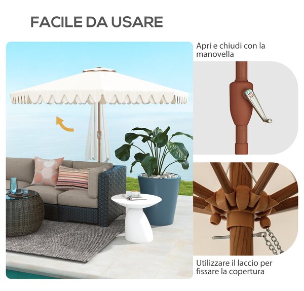 Outsunny Ombrellone da Giardino a Manovella e Inclinabile, Prese d'Aria e 8 Stecche, 2.7x2.4 m, Crema