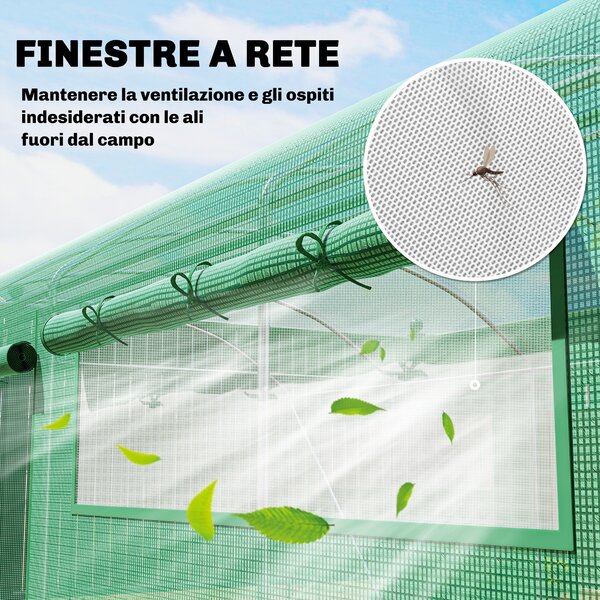 Outsunny Serra a Tunnel con 3 Porte Avvolgibili e 6 Finestrelle, in Acciaio Zincato e PE, 6x3x2 m, Verde