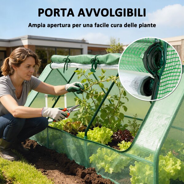 Outsunny Serra da Giardino Piccola con 2 Finestrelle Laterali e Finestra Centrale, in Acciaio, PE e PP, 240x90x90 cm, Verde|Aosom Italy