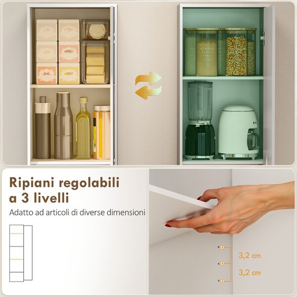 HOMCOM Armadio da Cucina Slim a 5 Ripiani con Spazio Interno Regolabile, in Legno, 40x35x180 cm, Bianco | Aosom Italy