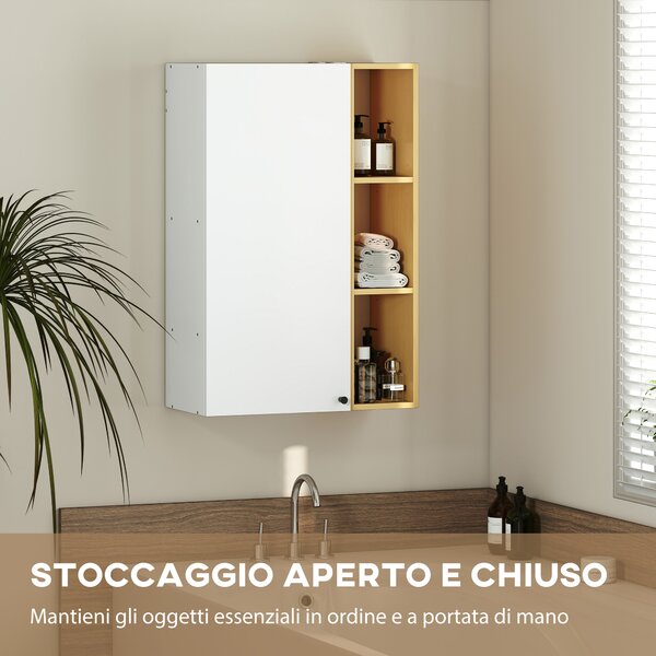 HOMCOM Armadietto Bagno a Parete con Ripiani Regolabili e 3 Mensole Aperte, 59.5x30x90 cm, Bianco e Legno | Aosom Italy