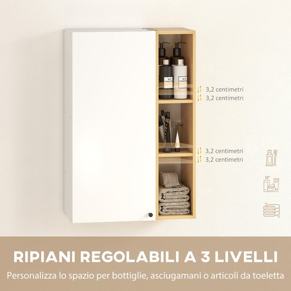 HOMCOM Armadietto Bagno a Parete con Ripiani Regolabili e 3 Mensole Aperte, 59.5x30x90 cm, Bianco e Legno | Aosom Italy