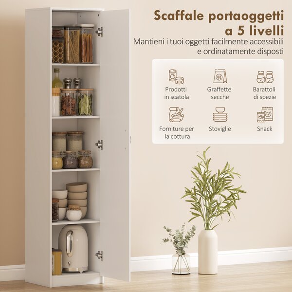 HOMCOM Armadio da Cucina Slim a 5 Ripiani con Spazio Interno Regolabile, in Legno, 40x35x180 cm, Bianco | Aosom Italy