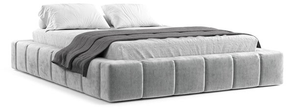 Letto matrimoniale imbottito grigio chiaro con spazio contenitivo e rete 160x200 cm Aruba L - Maison de Rêve