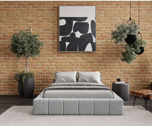 Letto matrimoniale imbottito grigio chiaro con spazio contenitivo e rete 160x200 cm Aruba L - Maison de Rêve