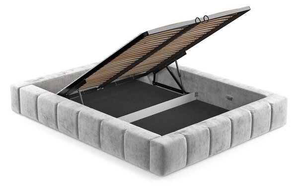 Letto matrimoniale imbottito grigio chiaro con spazio contenitivo e rete 160x200 cm Aruba L - Maison de Rêve