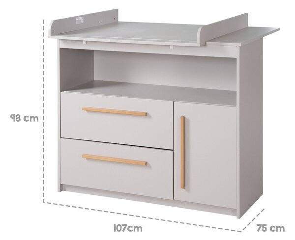 Cassettiera per bambini grigio chiaro con fasciatoio 107x98x75 cm Lea – Roba