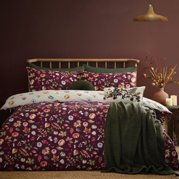Set copripiumino e federa viola per letto matrimoniale 200x200 cm Autumn Pumpkins – Catherine Lansfield