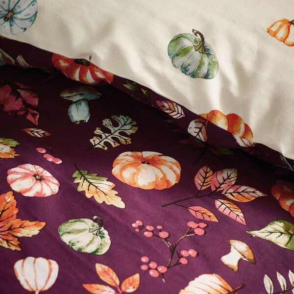 Set copripiumino e federa viola per letto matrimoniale 200x200 cm Autumn Pumpkins – Catherine Lansfield
