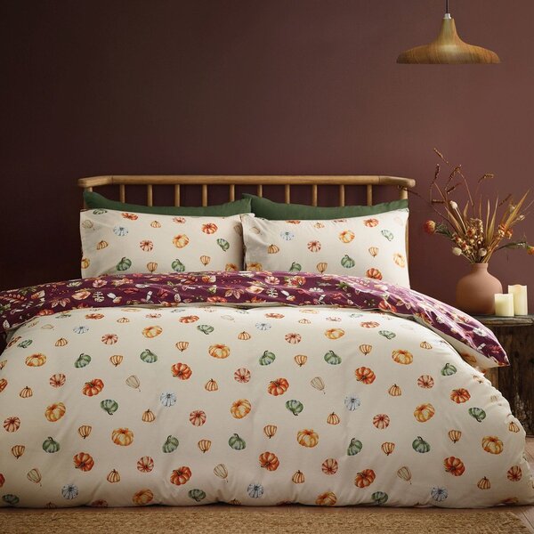 Set copripiumino e federa viola per letto matrimoniale 200x200 cm Autumn Pumpkins – Catherine Lansfield