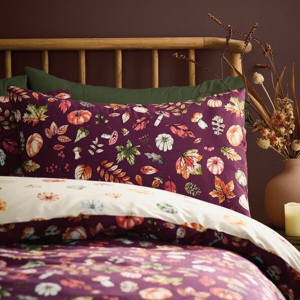 Set copripiumino e federa viola per letto matrimoniale 200x200 cm Autumn Pumpkins – Catherine Lansfield