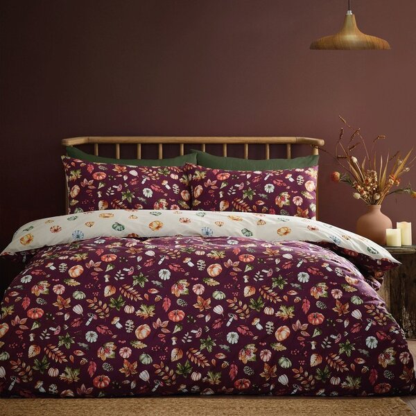 Set copripiumino e federa viola per letto matrimoniale 200x200 cm Autumn Pumpkins – Catherine Lansfield
