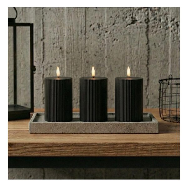 Set da 3 candele LED BRILLO, LED/2xAA, 12,5 cm, nero + telecomando