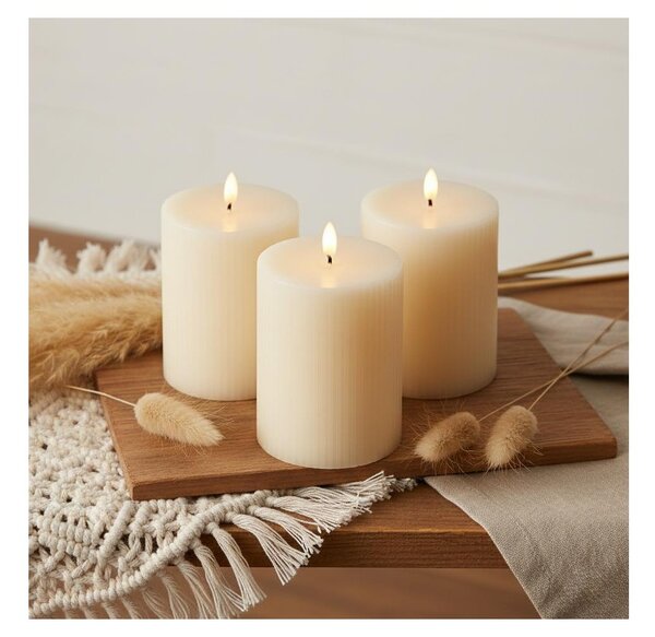 Set da 3 candele LED BRILLO, 10 cm, colore crema, alimentazione 3x AAA, con telecomando