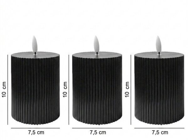 SET DA 3 candele LED BRILLO LED/2xAA 10 cm nere + telecomando