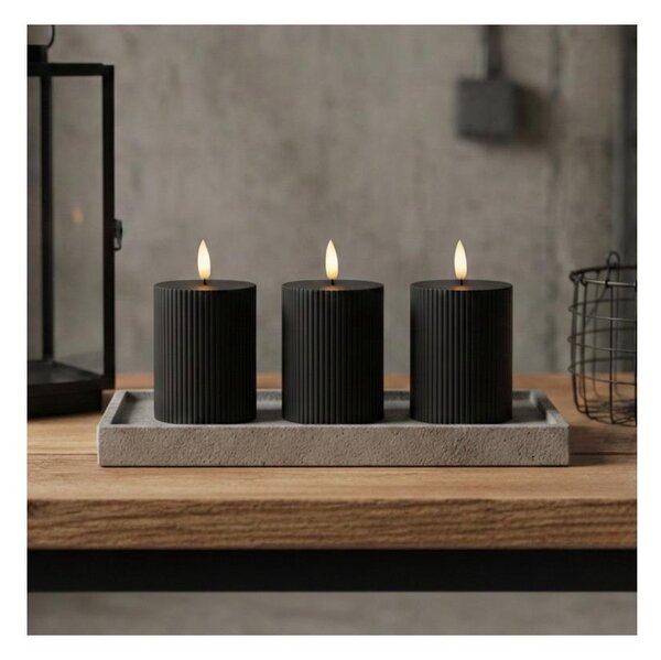 SET DA 3 candele LED BRILLO LED/2xAA 10 cm nere + telecomando