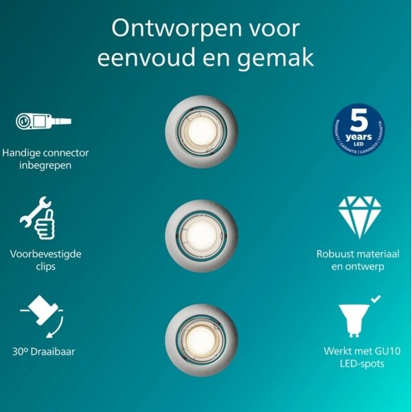 Philips - SET da 3 faretti da incasso PERIDOT 1xGU10/7W/230V argento