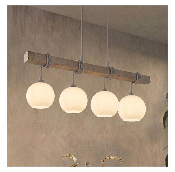 Brilagi - Lampadario su cavo WOOD GLASS 4xE27/60W/230V pino/grigio/bianco