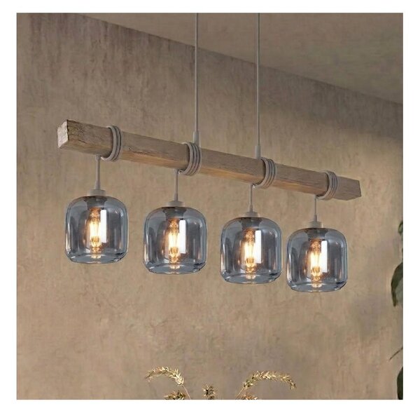 Brilagi - Lampadario sospeso con cavo WOOD GLASS 4xE27/60W/230V pino/grigio/grigio fumé