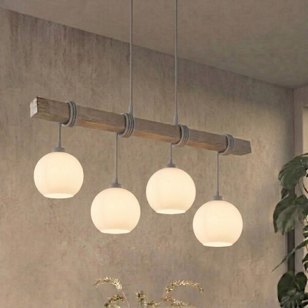 Brilagi - Lampadario su cavo WOOD GLASS 4xE27/60W/230V pino/grigio/bianco