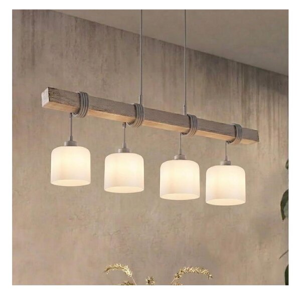 Brilagi - Lampadario a cavo WOOD GLASS 4xE27/60W/230V pino/grigio/bianco