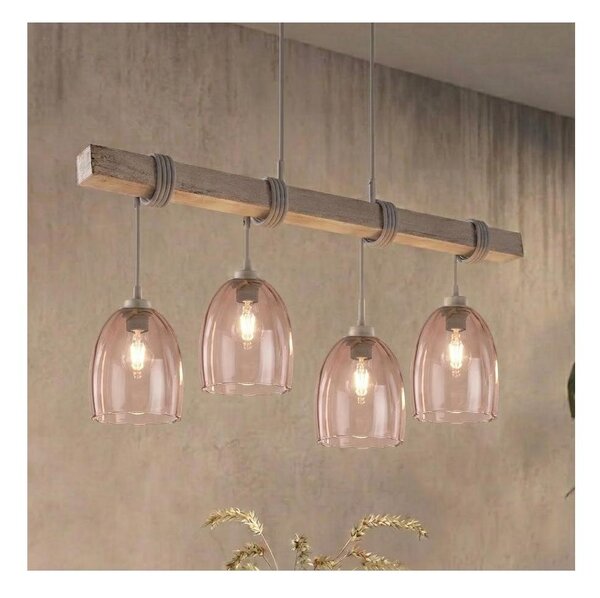 Brilagi - Lampadario a cavo WOOD GLASS 4xE27/60W/230V pino/grigio/beige fumé