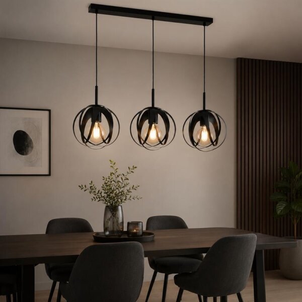 Lampadario a cavo ASANI 3xE27/15W/230V nero