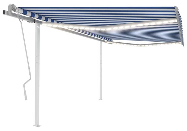 VidaXL Tenda da Sole Retrattile Manuale con LED 4,5x3,5 m Blu e Bianca