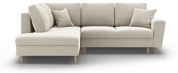 Divano angolare beige allungabile e con contenitore (con penisola a sinistra/a L) con rivestimento in velluto Kyoto – Cosmopolitan Design