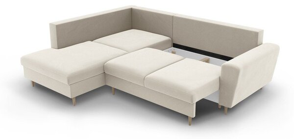 Divano angolare beige allungabile e con contenitore (con penisola a sinistra/a L) con rivestimento in velluto Kyoto – Cosmopolitan Design