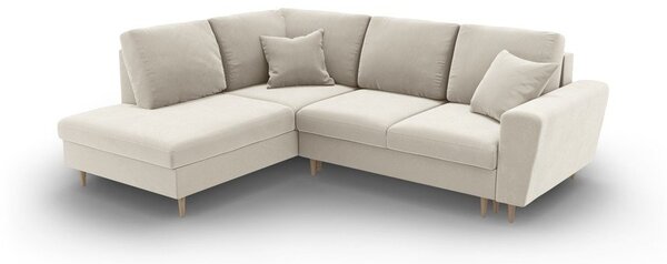 Divano angolare beige allungabile e con contenitore (con penisola a sinistra/a L) con rivestimento in velluto Kyoto – Cosmopolitan Design