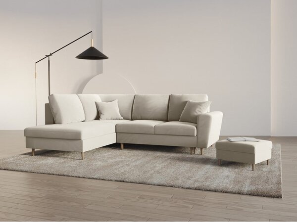 Divano angolare beige allungabile e con contenitore (con penisola a sinistra/a L) con rivestimento in velluto Kyoto – Cosmopolitan Design
