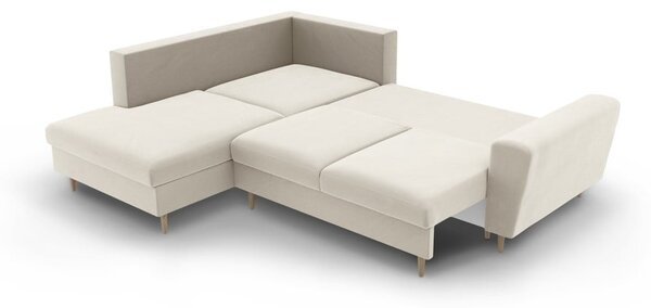 Divano angolare beige allungabile e con contenitore (con penisola a sinistra/a L) con rivestimento in velluto Kyoto – Cosmopolitan Design