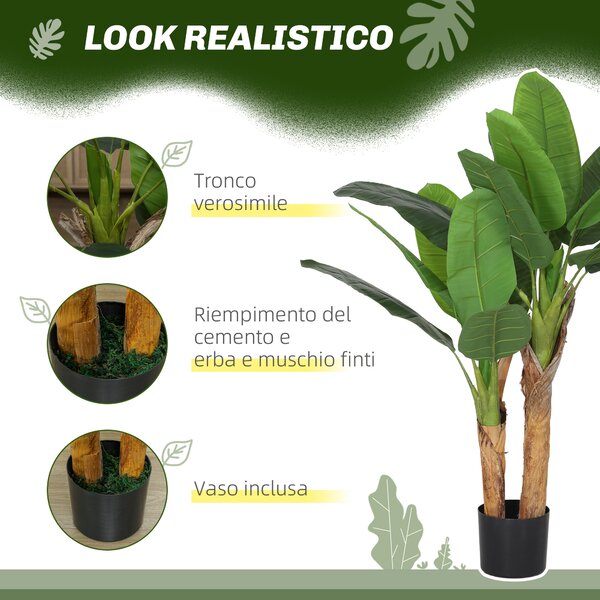 HOMCOM Pianta Artificiale di Banano Alta 120 cm con Vaso Incluso per Interni, Verde