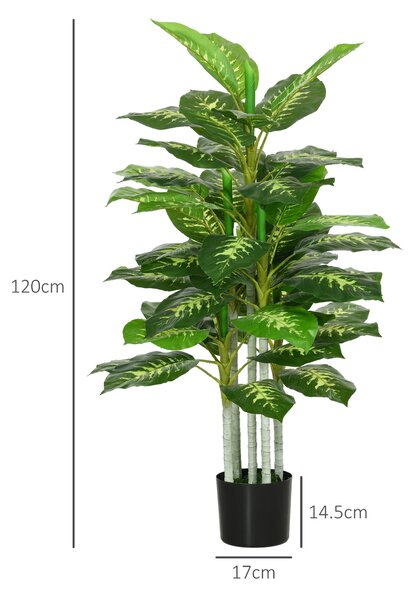 HOMCOM Pianta Artificiale Decorativa Alta 120 cm con Vaso Nero per Interni ed Esterni