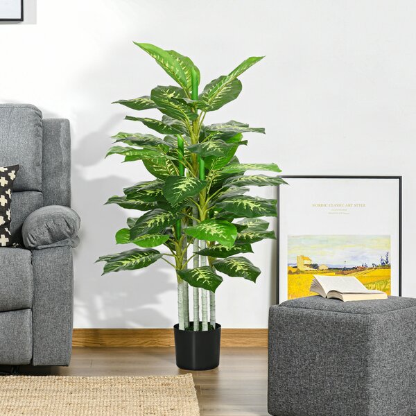 HOMCOM Pianta Artificiale Decorativa Alta 120 cm con Vaso Nero per Interni ed Esterni