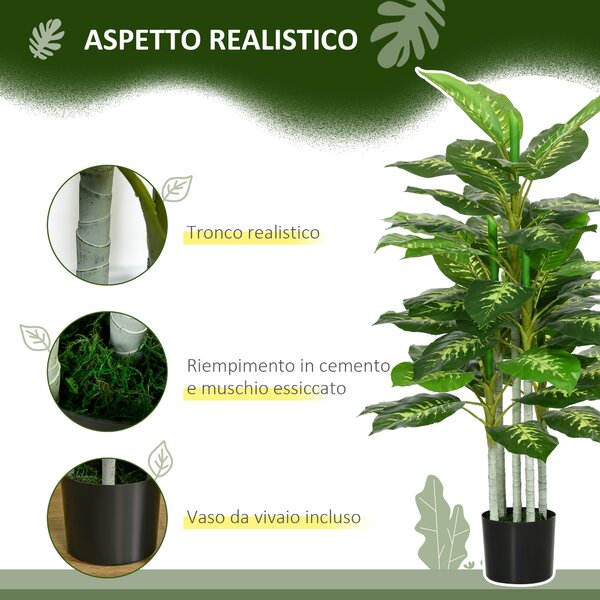HOMCOM Pianta Artificiale Decorativa Alta 120 cm con Vaso Nero per Interni ed Esterni