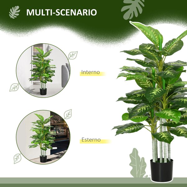 HOMCOM Pianta Artificiale Decorativa Alta 120 cm con Vaso Nero per Interni ed Esterni