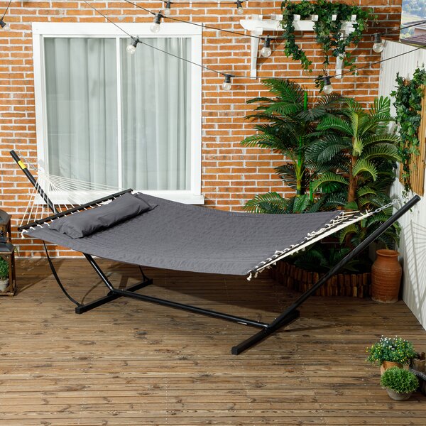 Outsunny Amaca da Giardino Portatile con Cuscino Integrato, in Cotone, Poliestere e Acciaio, 368x93x110 cm, Grigio Scuro
