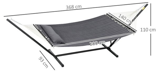 Outsunny Amaca da Giardino Portatile con Cuscino Integrato, in Cotone, Poliestere e Acciaio, 368x93x110 cm, Grigio Scuro