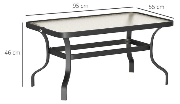 Outsunny Tavolino da Esterno Rettangolare in Metallo Nero con Piano in Vetro Temperato, 95x55x46 cm