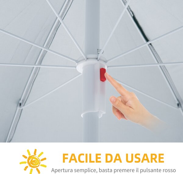 Outsunny Ombrellone da Spiaggia con Tenda Integrata, in Metallo e Poliestere, Ø220x220 cm, Blu