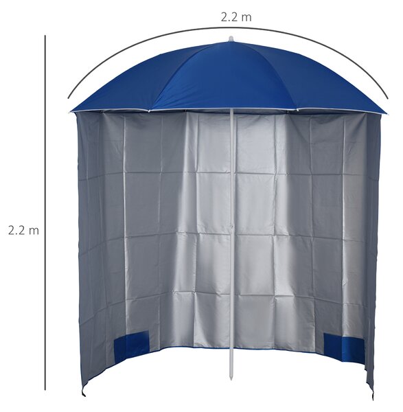 Outsunny Ombrellone da Spiaggia con Tenda Integrata, in Metallo e Poliestere, Ø220x220 cm, Blu