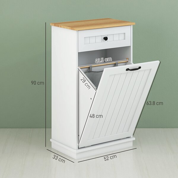 HOMCOM Mobile Bagno in Legno con Cesto Portabiancheria Ribaltabile e Cassetto Spazioso per Organizzazione Ottimale in Bianco|Aosom