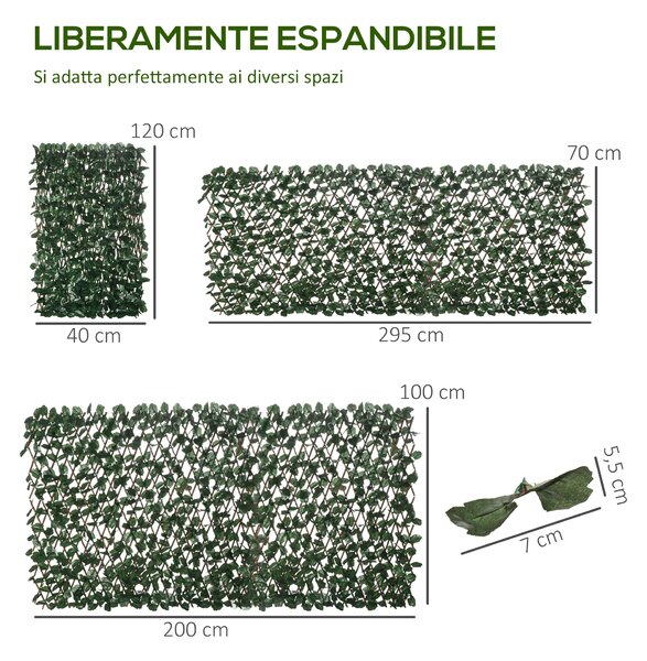 Outsunny Siepe Artificiale a 2 Sezioni da 356 Foglie di Edera, in Poliestere e Rattan, 200x100 cm, Verde e Marrone