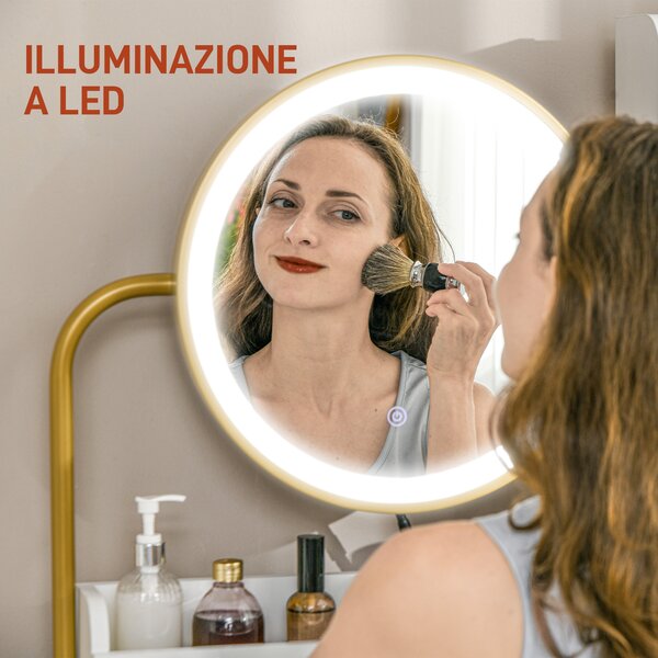 HOMCOM Toeletta Con Specchio LED - Tavolo Trucco 5 Cassetti Bianco - Foto 6